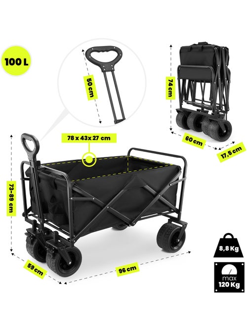 Carrello Pieghevole HyperMotion 100L Robusto 120kg, Ruote 360°, Tutto Terreno, Facile da Trasportare - Kiabi Carrello Pieghevole HyperMotion 100L Robusto 120kg, Ruote 360°, Tutto Terreno, Facile da Trasportare - Kiabi