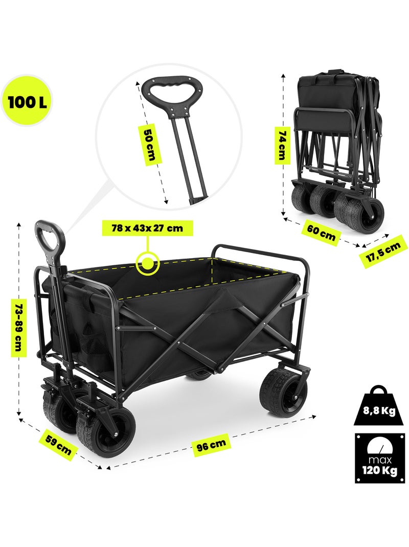Carrello Pieghevole HyperMotion 100L Robusto 120kg, Ruote 360°, Tutto Terreno, Facile da Trasportare Nero Nero - Kiabi