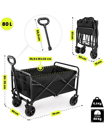 Carrello pieghevole HyperMotion 80L da trasporto, leggero e robusto, ruote 7”, portata 80 kg