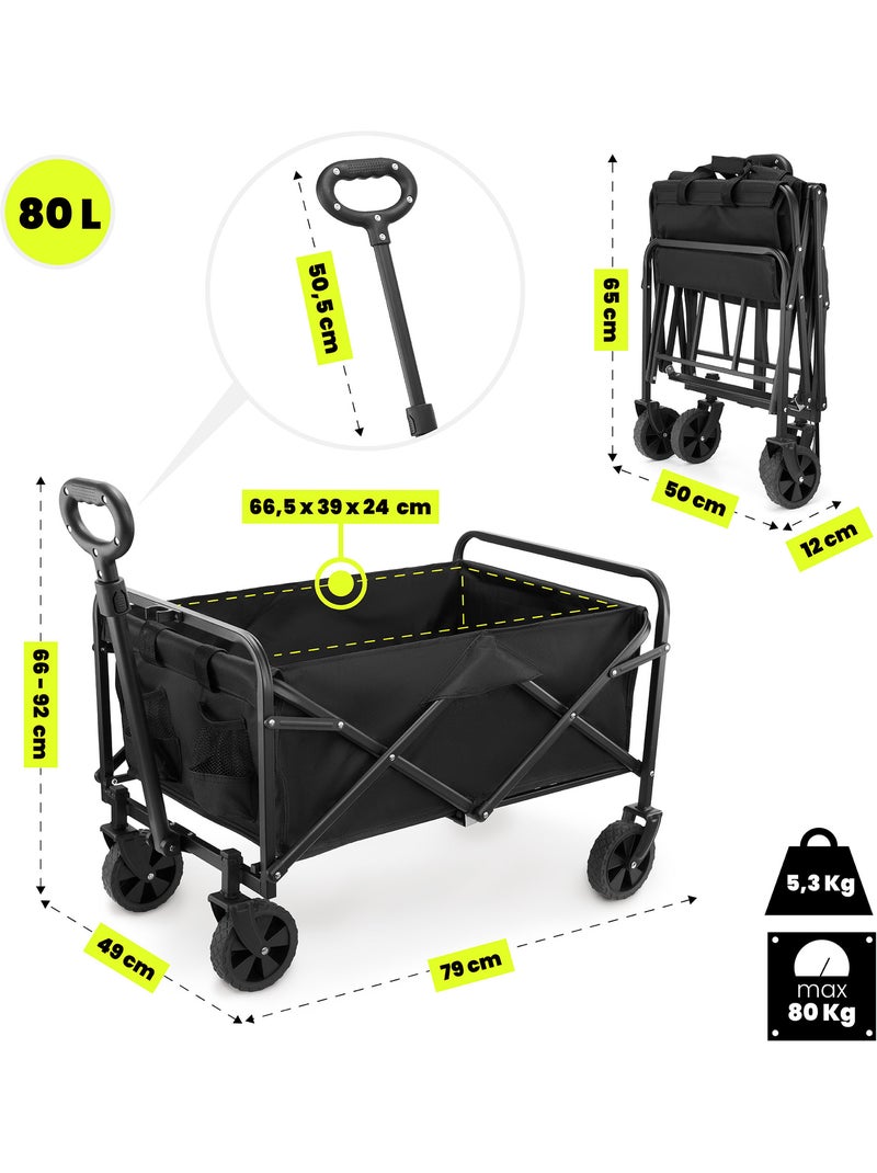 Carrello pieghevole HyperMotion 80L da trasporto, leggero e robusto, ruote 7”, portata 80 kg Nero Nero - Kiabi