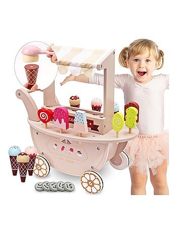 Carretto dei gelati in legno con ruote e accessori Mamabrum
