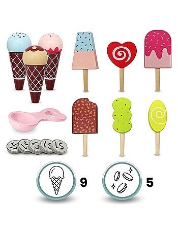Carretto dei gelati in legno con ruote e accessori Mamabrum