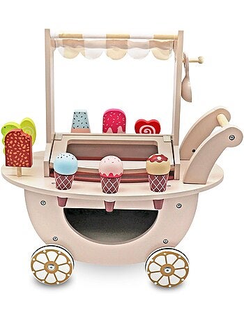Carretto dei gelati in legno con ruote e accessori Mamabrum