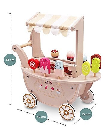 Carretto dei gelati in legno con ruote e accessori Mamabrum