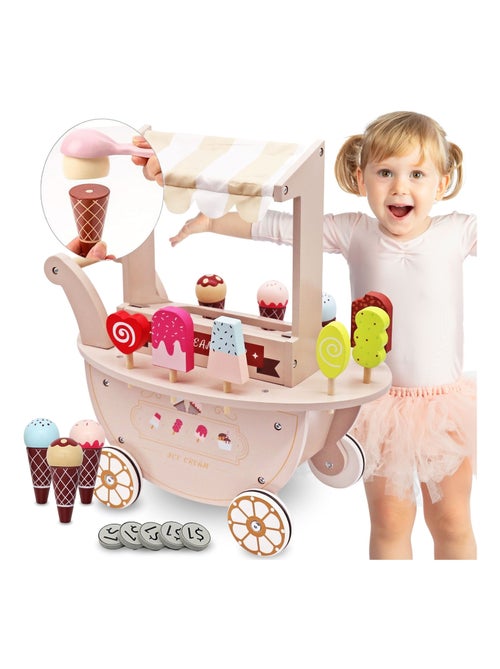 Carretto dei gelati in legno con ruote e accessori Mamabrum - Kiabi