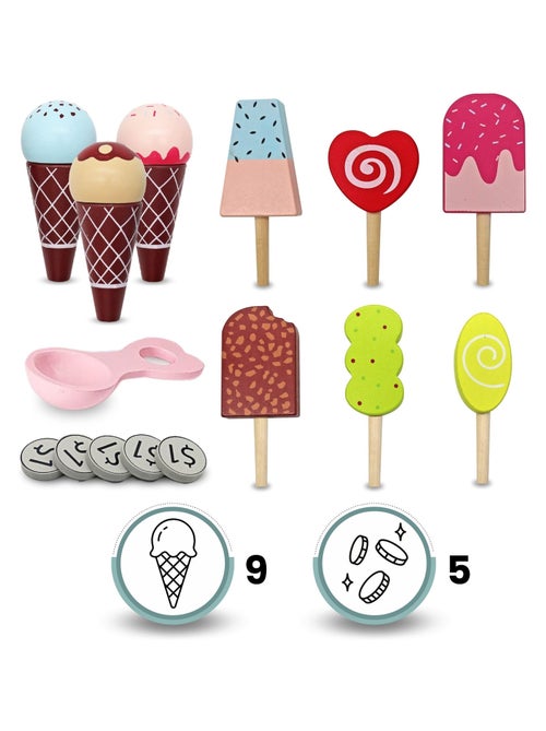 Carretto dei gelati in legno con ruote e accessori Mamabrum - Kiabi