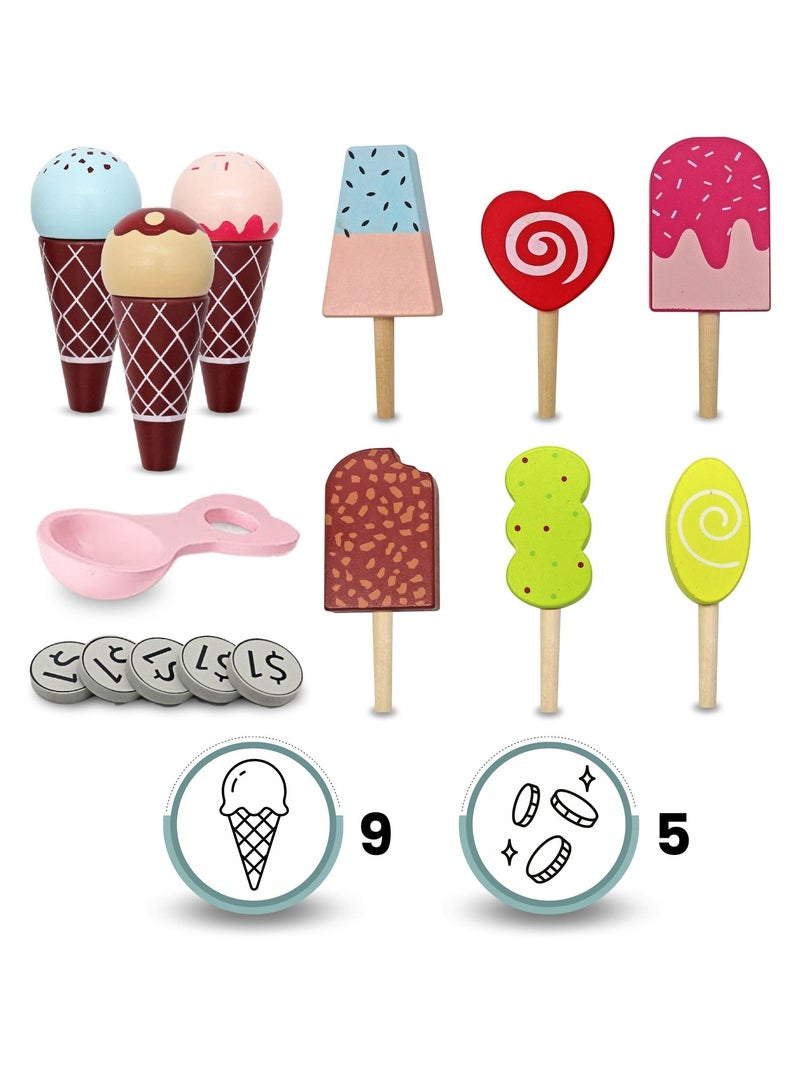 Carretto dei gelati in legno con ruote e accessori Mamabrum N/D - Kiabi