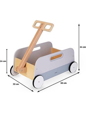 Carretto portagiochi in legno per bambini con manico da traino
