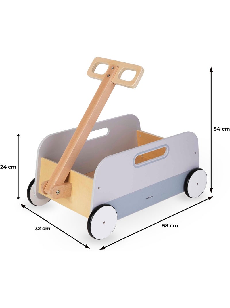 Carretto portagiochi in legno per bambini con manico da traino Grigio - Kiabi