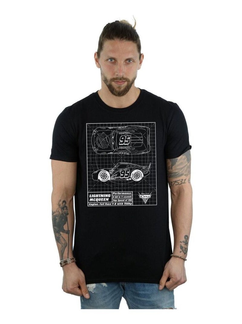 Cars Maglietta Saetta Mcqueen Planimetria Uomo Nero - Kiabi