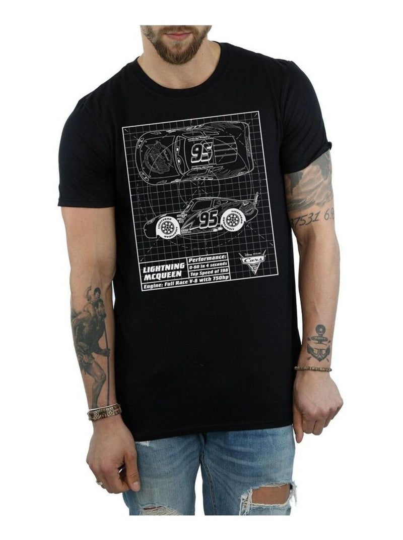 Cars Maglietta Saetta Mcqueen Planimetria Uomo Nero - Kiabi