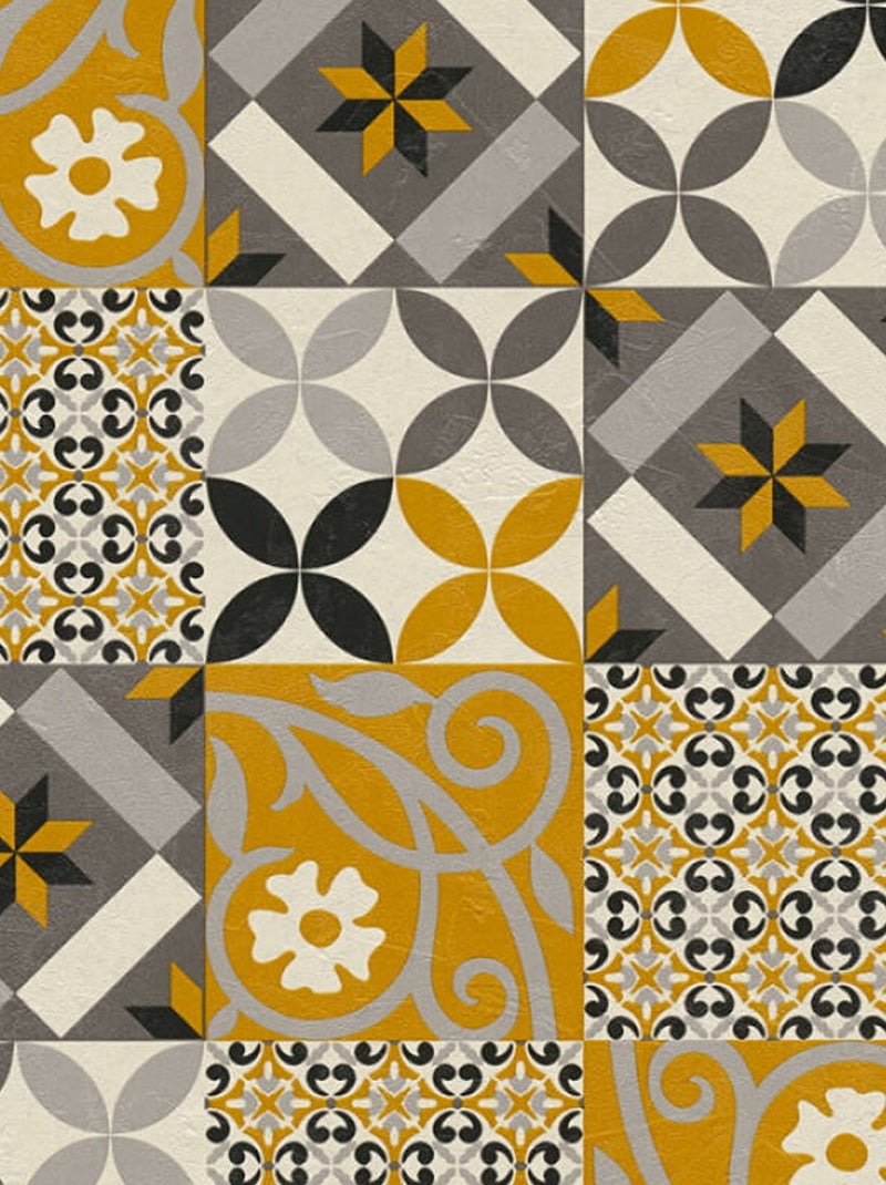 Carta da parati colorata effetto mosaico Giallo senape - Kiabi