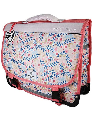 Cartella scolastica bambina POL FOX HAPPY BLUSH 38 cm reversibile 2 scomparti rosa motivo fiore