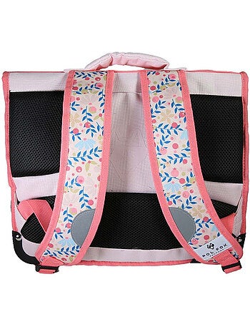 Cartella scolastica bambina POL FOX HAPPY BLUSH 38 cm reversibile 2 scomparti rosa motivo fiore