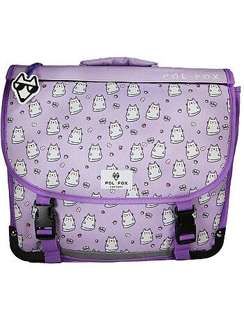 Cartella scolastica bambina POL FOX HELLO 38 cm reversibile 2 scomparti viola motivo gatto