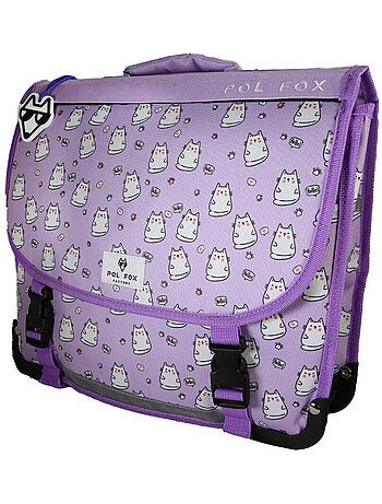 Cartella scolastica bambina POL FOX HELLO 38 cm reversibile 2 scomparti viola motivo gatto