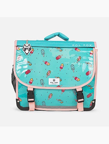 Cartella scolastica bambina POL FOX ICE POP 38 cm reversibile 2 scomparti rosa e blu motivo gelato