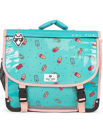 Cartella scolastica bambina POL FOX ICE POP 38 cm reversibile 2 scomparti rosa e blu motivo gelato