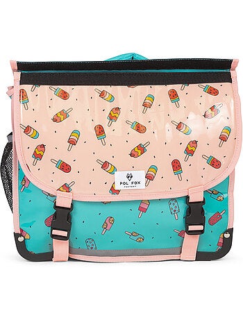 Cartella scolastica bambina POL FOX ICE POP 38 cm reversibile 2 scomparti rosa e blu motivo gelato