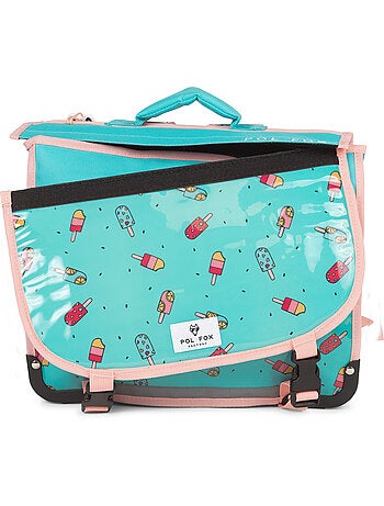 Cartella scolastica bambina POL FOX ICE POP 38 cm reversibile 2 scomparti rosa e blu motivo gelato