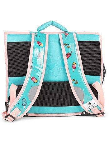 Cartella scolastica bambina POL FOX ICE POP 38 cm reversibile 2 scomparti rosa e blu motivo gelato