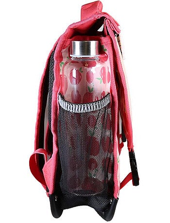 Cartella scolastica bambina POL FOX POMPOM 38 cm reversibile 2 scomparti rosa e rossa motivo mela