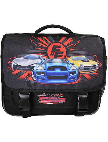 Cartella scolastica bambino Fast & Furious 38 cm nera 2 scomparti