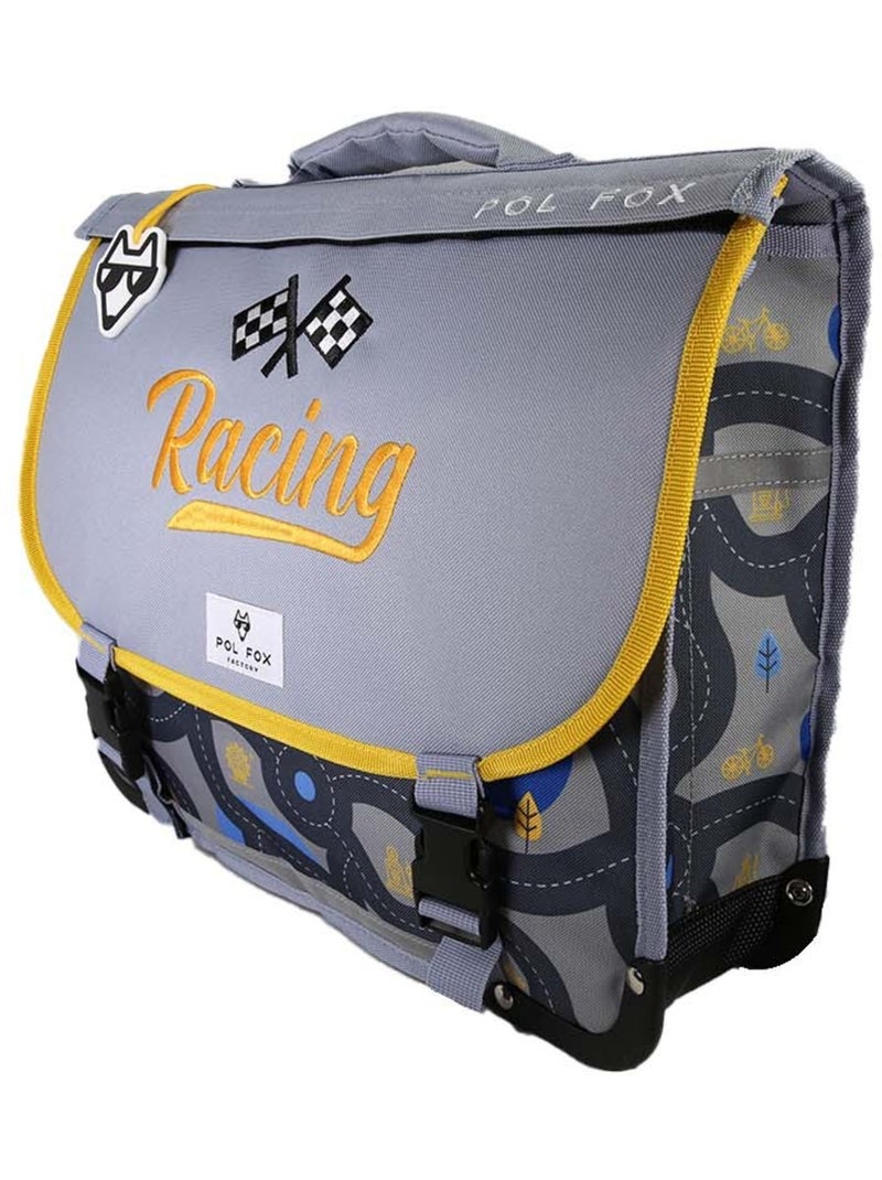 Cartella scolastica bambino POL FOX RACE 38 cm reversibile 2 scomparti grigia motivo auto Multicolore - Kiabi