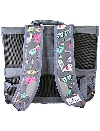 Cartella scolastica bambino POL FOX STREET ART 38 cm reversibile 2 scomparti grigia motivi graffiti