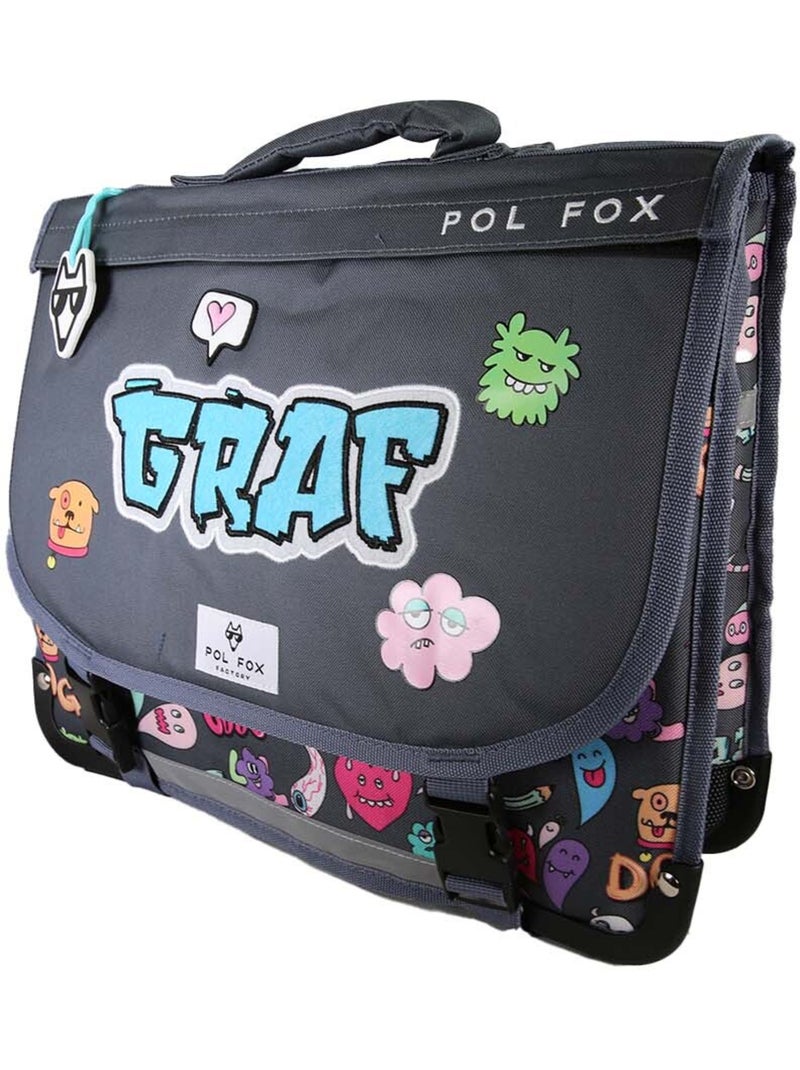 Cartella scolastica bambino POL FOX STREET ART 38 cm reversibile 2 scomparti grigia motivi graffiti Multicolore - Kiabi
