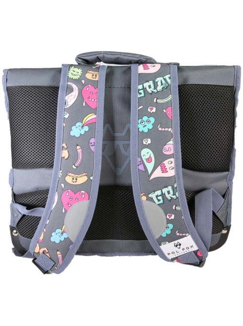 Cartella scolastica bambino POL FOX STREET ART 38 cm reversibile 2 scomparti grigia motivi graffiti - Kiabi