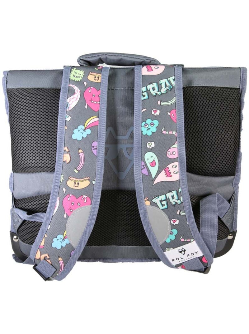 Cartella scolastica bambino POL FOX STREET ART 38 cm reversibile 2 scomparti grigia motivi graffiti Multicolore - Kiabi