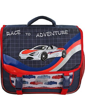 Cartella scolastica da bambino Phileas Auto da 38 cm – 2 scomparti – Blu e rosso