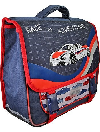 Cartella scolastica da bambino Phileas Auto da 38 cm – 2 scomparti – Blu e rosso