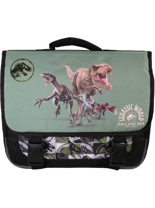 Cartella scolastica reversibile bambino Jurassic World 38 cm verde 2 scomparti - Kiabi