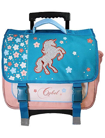 Cartella scolastica trolley bambina Cybel Unicorno 38 cm blu e rosa 2 scomparti primaria