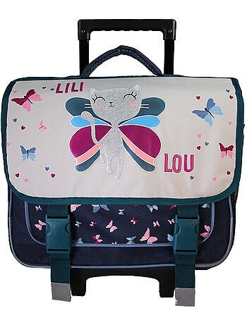 Cartella scolastica trolley bambina Lili Lou 38 cm beige e blu 2 scomparti