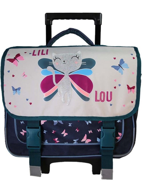 Cartella scolastica trolley bambina Lili Lou 38 cm beige e blu 2 scomparti - Kiabi