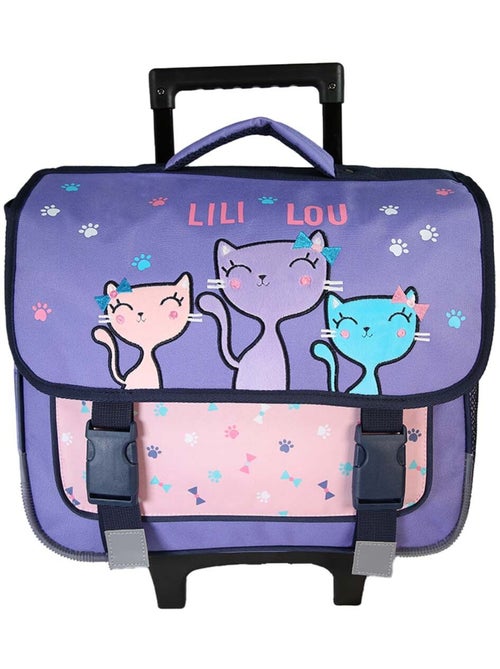 Cartella scolastica trolley bambina Lili Lou 38 cm viola e rosa 2 scomparti - Kiabi