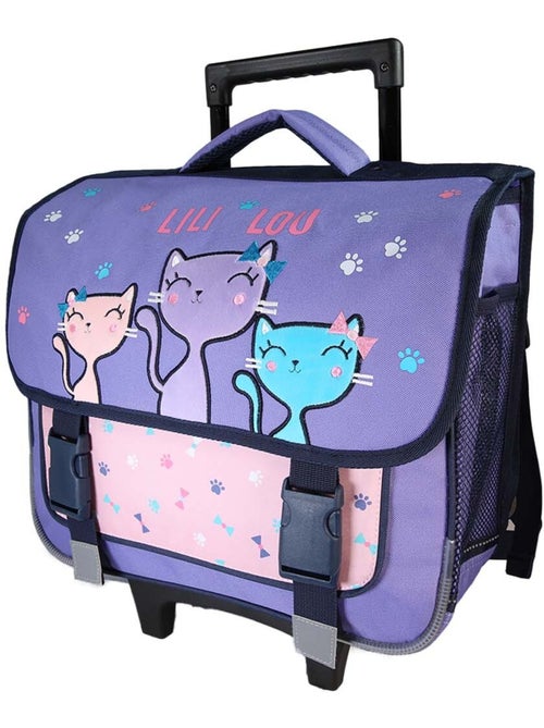Cartella scolastica trolley bambina Lili Lou 38 cm viola e rosa 2 scomparti - Kiabi