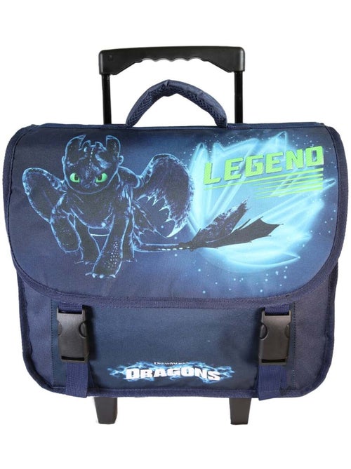 Cartella scolastica trolley bambino Dragons 38 cm blu 2 scomparti - Kiabi