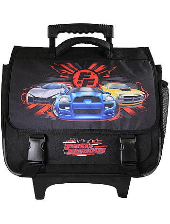 Cartella scolastica trolley bambino Fast & Furious 38 cm nera 2 scomparti