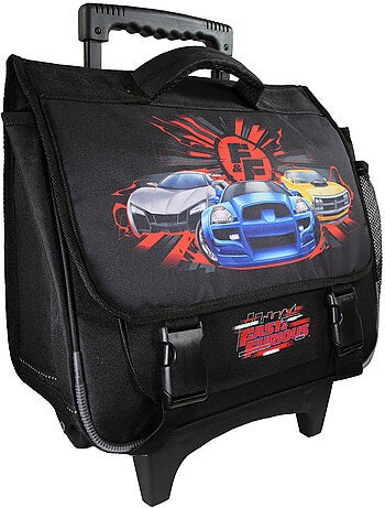Cartella scolastica trolley bambino Fast & Furious 38 cm nera 2 scomparti