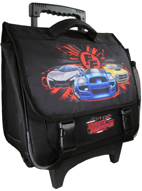 Cartella scolastica trolley bambino Fast & Furious 38 cm nera 2 scomparti - Kiabi