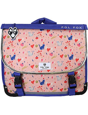 Cartella scuola bambina 38 cm reversibile 2 scomparti POL FOX Dream rosa motivo gatto e cuore