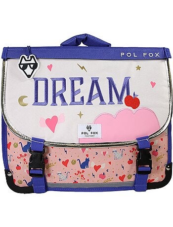 Cartella scuola bambina 38 cm reversibile 2 scomparti POL FOX Dream rosa motivo gatto e cuore