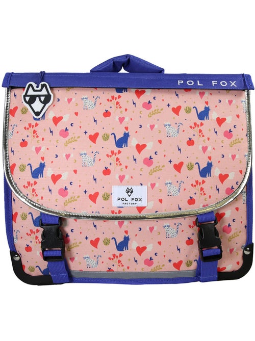 Cartella scuola bambina 38 cm reversibile 2 scomparti POL FOX Dream rosa motivo gatto e cuore - Kiabi