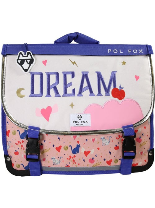 Cartella scuola bambina 38 cm reversibile 2 scomparti POL FOX Dream rosa motivo gatto e cuore - Kiabi