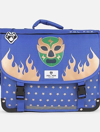 Cartella scuola bambino 38 cm reversibile 2 scomparti POL FOX Catch blu motivo wrestling