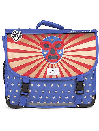 Cartella scuola bambino 38 cm reversibile 2 scomparti POL FOX Catch blu motivo wrestling
